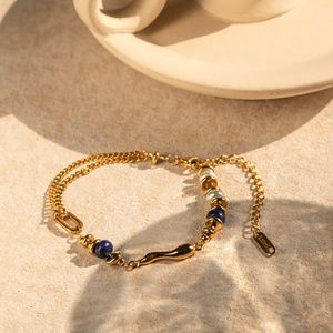 18K Gold Plated Faux Pearls and Gemstones Water Drop Bracelet